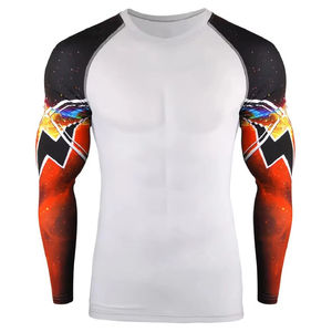 Men Full Sleeve Compression Rash Guard White Red Camo Print Breathable Sublimation Transfer Print Quick Dry Spandex <b>Athletic</b> - Product Image 2