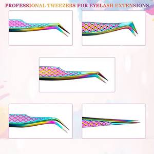 ชุดแหนบต่อขนตาสีรุ้ง สแตนเลสสตีล พร้อมกล่องสีชมพู 5 ชิ้น - Product Image 5