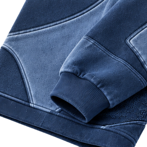 Conjunto de Sudadera Holgada con Detalles de Paneles Azul Marino Lavado y Pantalones de Chándal de Pierna Ancha, Chándal a Juego Unisex Casual Estilo Urbano, Venta al por Mayor - Product Image 6