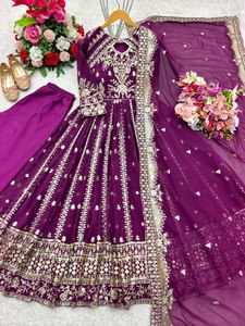 Traje Anarkali Tradicional y Elegante con Bordado de Georgette, para Mujer, Moderno, para Bodas, Diwali, Fiestas, de Secado Rápido - Product Image 6