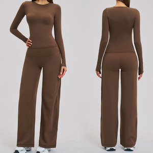 Conjunto de Yoga de 2 Piezas Personalizado para Mujer: Top Corto sin Mangas con Cuello Redondo y Pantalones de Pierna Ancha de Cintura Alta, Elásticos, de Secado Rápido, para Gimnasio, con Efecto Levanta Glúteos - Product Image 3