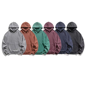 Sweat-shirt à capuche zippé surdimensionné pour homme, gris uni, en molleton bouclette, décontracté, pour l'automne, 320 g/m², coupe classique, en coton tricoté - Product Image 6