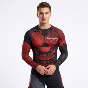 Rashguard BJJ à manches longues pour homme, en Spandex/Nylon, antibactérien, séchage rapide, respirant, anti-UV, dégradé bleu, violet, rouge, sublimé - Product Image 4
