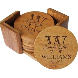 Personalized Laser Engraved Wooden <b>Coasters</b> Custom Name Logo Beech Wood Round Drink <b>Coaster</b> <b>Set</b> for Wedding Gift Home Decor - Product Image 5