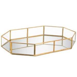 Bandeja de espejo hexagonal vintage al por mayor con marco de metal con acabado dorado para organizar joyas y maquillaje, y decoración de mesa para el hogar. - Product Image 4