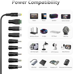 Fuente de alimentación de <span class=keywords><strong>5V</strong></span> 2A, adaptador de corriente CA-CC de <span class=keywords><strong>5V</strong></span> con 8 conectores CC para dispositivos electrónicos de <span class=keywords><strong>5V</strong></span> como tabletas, teléfonos, concentradores <span class=keywords><strong>USB</strong></span> y cámaras CCTV - Product Image 3