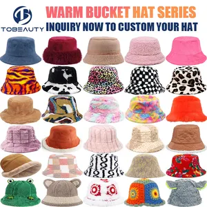 Topi Bucket bulu palsu wanita, topi dan tas tangan Set anak perempuan bulu halus mewah tas bulu musim dingin hangat
