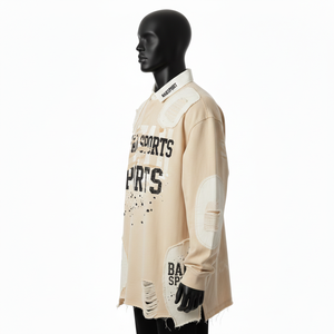 Maillot de rugby pour homme en coton épais tricoté, avec empiècements beiges, imprimé vieilli, logo personnalisé, coupe premium, idéal pour les polos. - Product Image 3