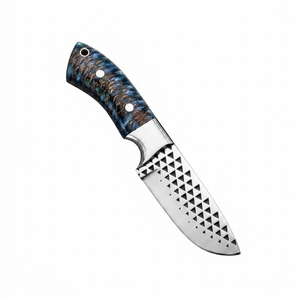 Couteau de chasse en acier au carbone avec manche en forme de cône de pin bleu, motif triangulaire gravé, couteau à lame fixe pour le camping et les activités de plein air, fabricant - Product Image 3