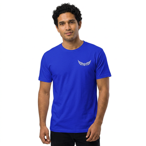Camiseta de Manga Corta para Hombre en Azul Rey con Logotipo de Alas Estampado en la Parte Delantera, Cuello Redondo, Corte Regular, Camiseta de Jersey de Algodón - Product Image 3