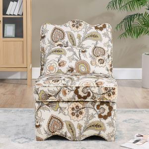 Silla de comedor de franela marrón con asiento y respaldo suaves Sin reposabrazos Almohada a juego para uso en la sala de estar - Product Image 3