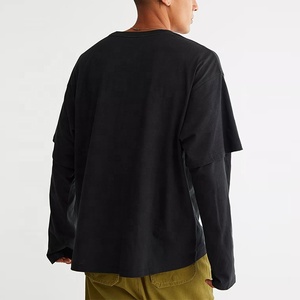 Stylish Men's Vintage High Quality Double <b>Layer</b> Long Sleeve Heavyweight Thermal Knit T-Shirt Casual Knitted Jersey Cotton <b>Top</b> - Product Image 4