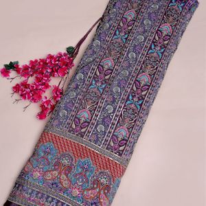 Imperial Rajkumari Royal Purple Premium Natural Crepe Knitted <b>Silk</b> Fabric Featuring Traditional Mughal Inspired Vertical Girls - Product Image 6