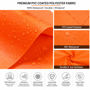 ชุดกันฝน PVC สีส้มแบบกำหนดเอง พร้อมฮู้ด เสื้อกันฝนและกางเกงกันลมอย่างดี สำหรับกิจกรรมกลางแจ้ง ตกปลา เดินป่า ทำงานกลางฝน - Product Image 5