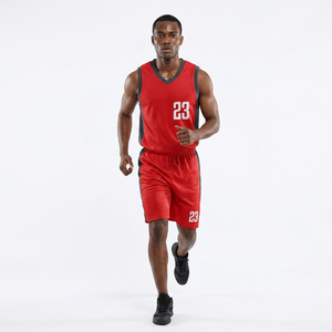 Maillot de basket-ball personnalisé sublimé, rouge et noir, sans manches, col en V, coupe athlétique, numéro d'équipe adulte 23 - Product Image 2