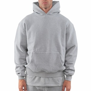 Sweat-shirts à capuche décontractés gris à épaules tombantes, couleurs unies, avec cordon de serrage et poches, coupe oversize - Product Image 3