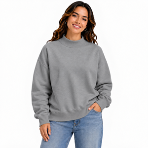 Sweat-shirt décontracté tendance pour femme, coupe oversize à épaules tombantes, col montant, tailles et couleurs personnalisables, service OEM - Product Image 6