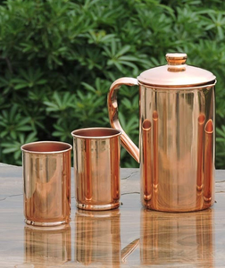 Jarra de cobre puro, diseño antiguo en oro rosa, de gran tamaño y calidad, para beber agua. - Product Image 1