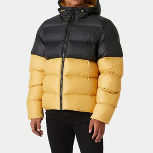 <b>Men's</b> Hooded Puffer Jacket Color Blocking Down Filling Windproof Zipper Closure Casual Winter Style Regular Fit Polyester Shell - Product Image 1