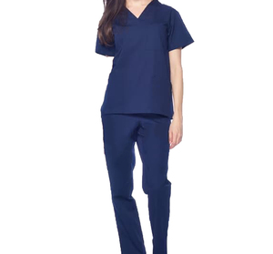 Conjunto de uniforme médico para mujer, azul marino, cuello en V, manga corta, algodón y poliéster, pantalones casuales para hospital, uniformes médicos de trabajo. - Product Image 1