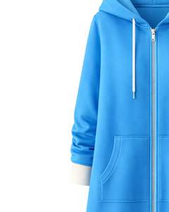 <b>Blue</b> Long Zip <b>Hoodie</b> <b>Womens</b> Winter Fleece Hooded Sweatshirt Coat With Kangaroo Pockets Casual Warm Outerwear OEM Custom Factory - Product Image 4