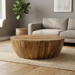 Table basse ronde en bois massif, style rustique, pour entrée, salon, chambre, hôtel - Product Image 2