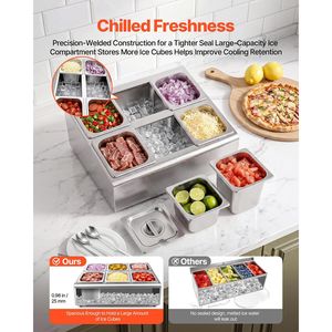 Bandeja de Servicio de Acero Inoxidable para Mostrador, Dispensador de Alimentos y Ensaladas con Rejilla Refrigerada para Buffet, Exhibición y Servicio de Condimentos - Product Image 2