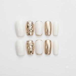 Bague en acrylique d'armure d'échelle courte Pure White Champagne Gold Glamour Sparkling Design Prelude - Product Image 1