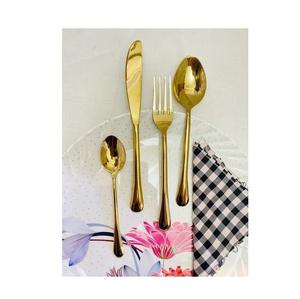 Juego de Cubiertos de Acero Inoxidable Chapado en Oro de Lujo, 4 Piezas, Acabado Espejo, Cuchara, Tenedor, Cuchillo, Apto para Lavavajillas, Sostenible, Duradero, para Hotel - Product Image 1