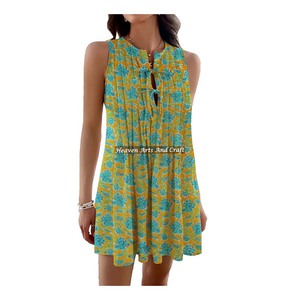 Casual Floral Tank Top Hand Block Printed Cotton Top In Cotton Floral Design Breathable Ethnic Wear <b>Tunic</b> Top - Product Image 1