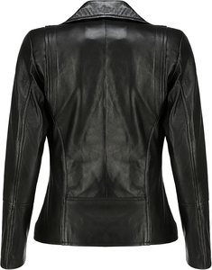 Veste moto en cuir véritable pour femme, manches longues, fermeture éclair, couleur unie, style automne, col rabattu - Product Image 1