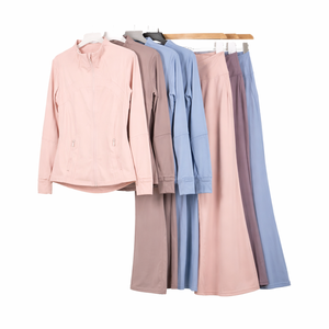 Conjunto Deportivo Ligero Personalizado para Mujer, Talla Grande, Chaqueta con Cremallera de Manga Larga, Pantalones de Cintura Alta, para Gimnasio, Fitness, Yoga, Otoño - Product Image 1