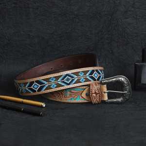 Cinturón Vaquero Occidental de Cuero Vacuno Argentino con Cuentas Premium, Diseño Floral Hecho a Mano, Unisex, Listo para Enviar, Cinturones a Precio de Fábrica - Product Image 5