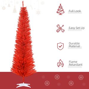 Albero di Natale Rosso Decorato da 2,1 m con 499 Rami Realistici e Base in Plastica, Albero di Natale a Forma di Matita - Product Image 4