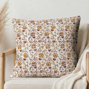 Funda de Almohada Estampada a Mano con Diseño Floral Beige, Cojín Decorativo Estilo Campestre Francés - Product Image 2