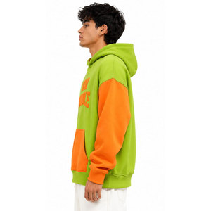 Sweat-shirt à capuche pour homme, vert et orange, avec blocs de couleur, imprimé en relief, logo Stay Humble, coupe oversize, décontracté, avec poche, capuche embossée - Product Image 6
