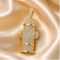 Pendentif Collier Statement en Or Massif 10K Personnalisé avec Diamant Moissanite, Motif Hydrant de Incendie, Breloques Minimalistes Hip Hop pour Pompiers, Idéal pour Cadeaux