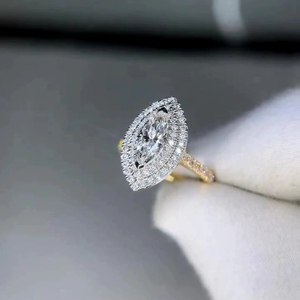 แหวนเพชรทรงมาร์คีส์เพาะเลี้ยงในห้องปฏิบัติการ ทองคำขาว 14K แหวนวงแหวนสองชั้น ดีไซน์ดวงตาปีศาจ แหวนหมั้น แหวนสัญญา เครื่องประดับชั้นดี - Product Image 1