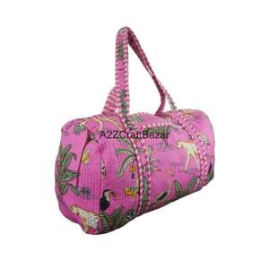 Bolsa de lona acolchada vintage hecha a mano para mujer, grande, de algodón, para fin de semana, viajes, compras, con cremallera, de color sólido, para playa, primavera, invierno - Product Image 3