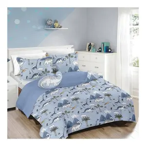 Snuggy Dinosaur Embroidered Set For Kids Toddler Cartoon Dino Bedding Cute Dinosaur Pattern Polyester King Size Comforter Cover