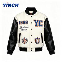 LAYENNE Veste de baseball de haute qualité pour hommes, style streetwear, personnalisée, avec broderie en chenille, manches en cuir, veste de baseball de style universitaire