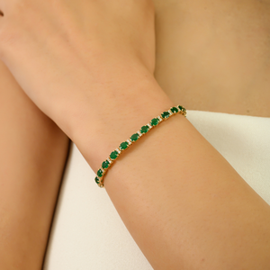 Elegant Simple Design May Birthstone Emerald & Diamond Stackable Tennis Bracelet High End Jewelry Manufacturer 14K Yellow <b>Gold</b> - Product Image 4