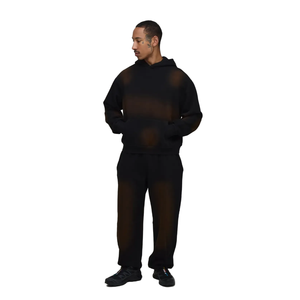 Survêtement unisexe noir en satin à capuche, manches longues, coupe ample, streetwear, couleur unie, poches latérales, taille élastique, pour l'automne - Product Image 4