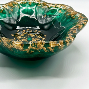 ชามตกแต่งรูปดอกไม้สีเขียวเคลือบทองคำ ภาชนะเซรามิกหรูหราสำหรับเสิร์ฟอาหาร ของตกแต่งโต๊ะอาหารสำหรับตกแต่งบ้าน - Product Image 4