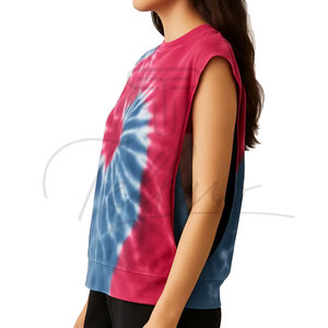<b>Tie</b> Dyed Plus Size Women's Tank Top Crew Neck Casual Summer Knitted Sleeveless Top Red Blue White Pattern - Product Image 5