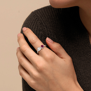 Minimalist Women's <b>925</b> Sterling <b>Silver</b> <b>Ring</b> With Natural Ruby And Freshwater Pearl Claw Setting Gemstone Jewelry Everyday Wear - Product Image 4
