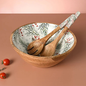 Cuenco para servir de madera de mango de alta calidad, cuenco grande para servir ensaladas de madera, entrañas de madera para usos múltiples en la decoración del hogar - Product Image 5