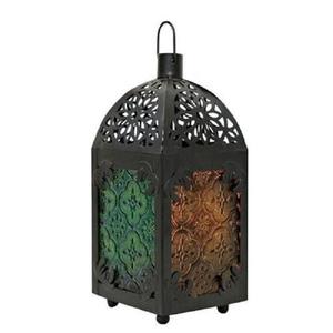 Farol de Vela de Metal y Vidrio Colorido, Farol de Vela Decorativo Hecho a Mano de la Mejor Calidad, Farol de Vela de Acero Inoxidable - Product Image 1