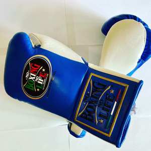No Boxing No Life Guantes de Boxeo Profesionales de Cuero - Azul y Blanco con Cordones, Equipo de Combate Profesional - Product Image 4