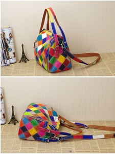 Ando Bag Genuine Cowhide Leather Patchwork Shoulder Bag for <b>Women</b> Diamond Pattern Zipper <b>Handbag</b> - Product Image 5